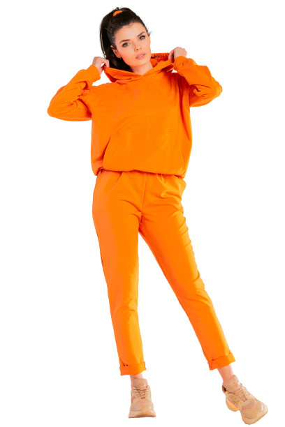 Spodnie damskie bawełniane wykończone podwinięciem pomarańczowe